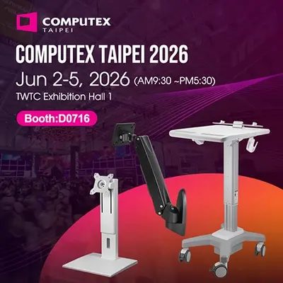 Highgrade Showcases Ergonomic products at COMPUTEX 2026 in Taipei – Patented Sit-Stand Desk Mounts, LCD ARM, and Video Wall Solutions