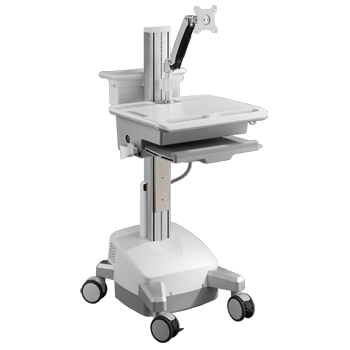 Mobile Trolley Cart for HealthCare IT - Single Monitor with Interactive Arm, SLA Powered