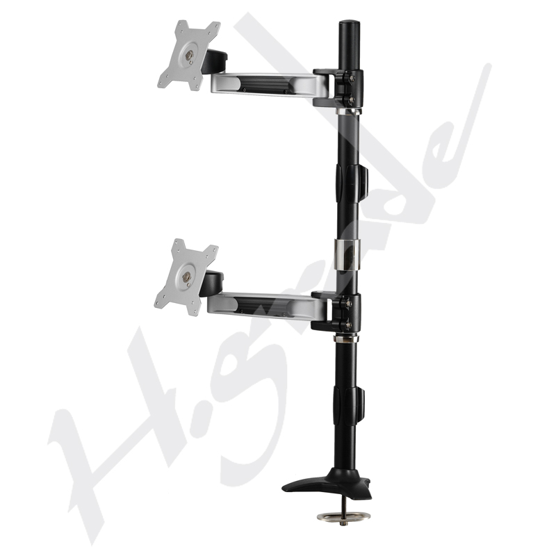 Multi Mounts - Dual Vertical LCD Monitor Stand with one articulating arm - Grommet Base